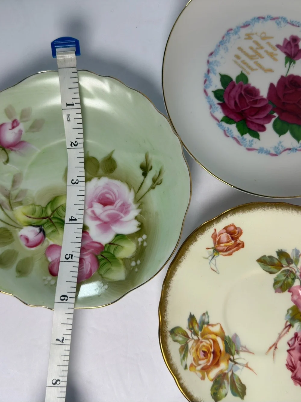 Decorative Rose-Print Porcelain Plate in Pink and Yellow lot of 3